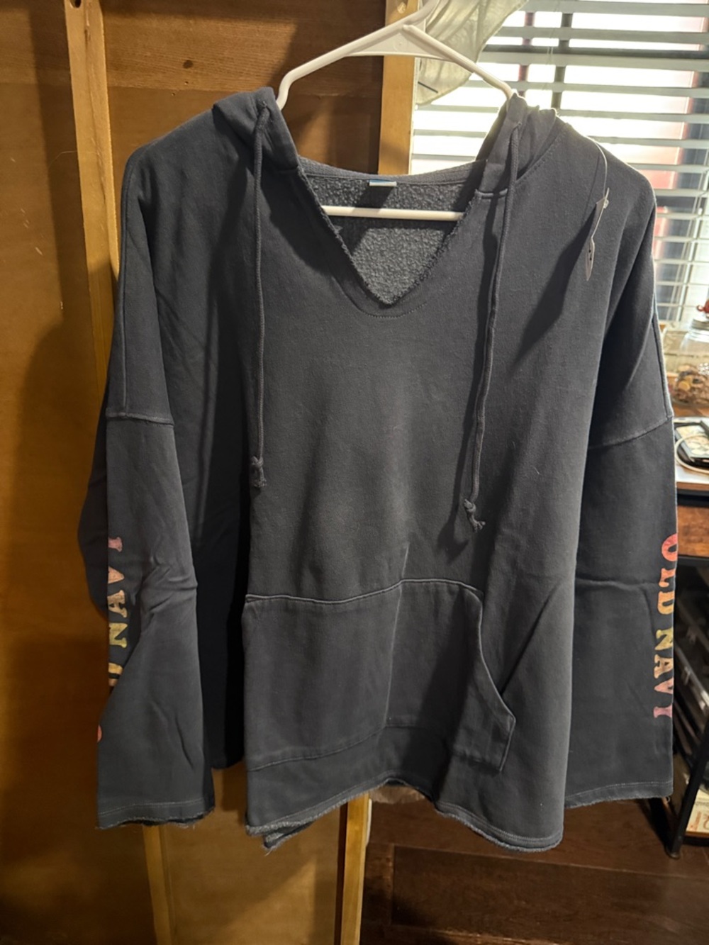 Old Navy Dark Gray V-Neck Hooded Pullover Sweater
